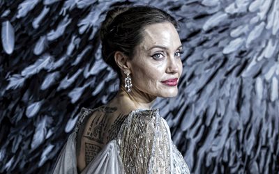 Angelina Jolie, actriz estadounidense, sesi&#243;n de fotos, hermoso vestido de color gris, estrellas americanas, populares actrices