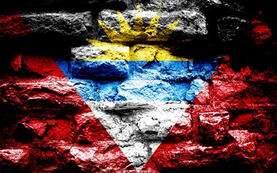 Antigua and Barbuda flag, grunge brick texture, Flag of Antigua and Barbuda, flag on brick wall, Antigua and Barbuda, Europe, flags of european countries