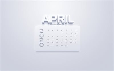 2020 Calendario de abril, 3d, blanco, arte, fondo blanco, 2020 calendarios, abril de 2020 calendario, primavera 2020 calendarios de abril