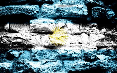 Argentina flag, grunge brick texture, Flag of Argentina, flag on brick wall, Argentina, Europe, flags of South American countries