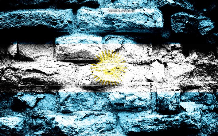 Argentina flag, grunge brick texture, Flag of Argentina, flag on brick wall, Argentina, Europe, flags of South American countries
