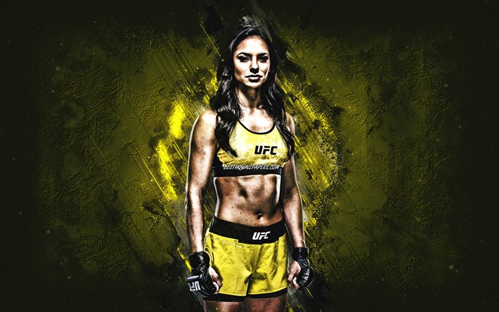 Ariane Lipski, Brazilian fighter, UFC, portrait, yellow stone background, Ultimate Fighting Championship