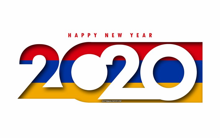 Arm&#234;nia 2020, Bandeira de Andorra, fundo branco, Feliz Ano Novo A Arm&#233;nia, Arte 3d, 2020 conceitos, Arm&#234;nia bandeira, 2020 Ano Novo, 2020 Arm&#234;nia bandeira