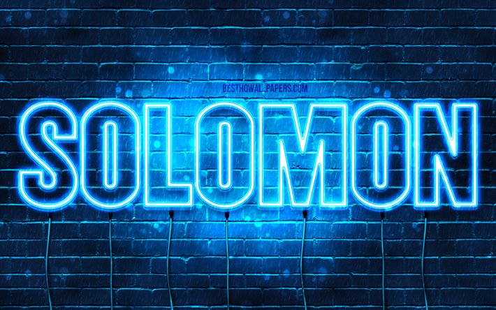 Solomon, 4k, wallpapers with names, horizontal text, Solomon name, blue neon lights, picture with Solomon name