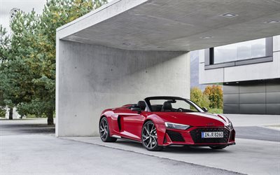 Audi R8 Spyder, 2020, exterior, red convertible, roadster, new red R8, german cars, Audi