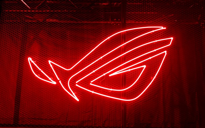 4k, RoG logo vermelho, Arte 3D, Republic of Gamers, grelha para plano de fundo, RoG neon logotipo, ASUS, criativo, RoG