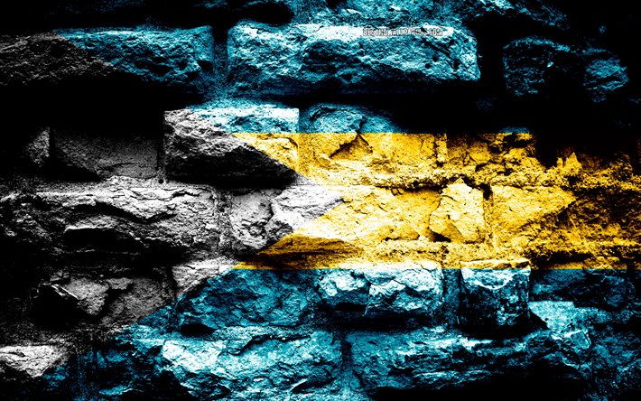 Bahamas bandeira, grunge textura de tijolos, Bandeira das Bahamas, bandeira na parede de tijolos, Bahamas, Europa, bandeiras dos pa&#237;ses do Norte