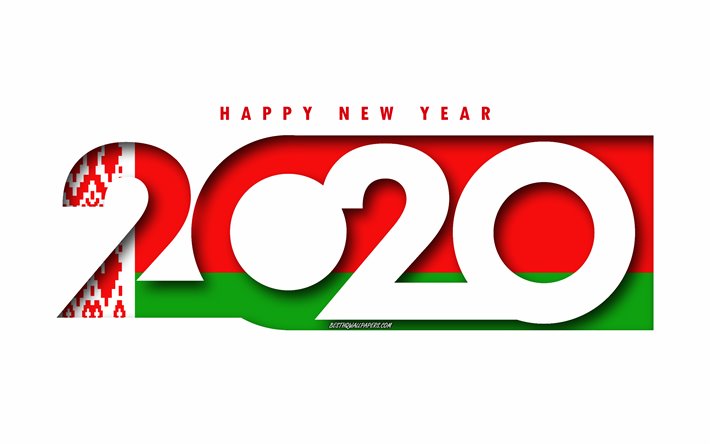 Belar&#250;s 2020, la Bandera de Bielorrusia, fondo blanco, Feliz A&#241;o Nuevo Belar&#250;s, arte 3d, 2020 conceptos, Bielorrusia bandera de 2020, A&#241;o Nuevo, 2020 bandera de Bielorrusia