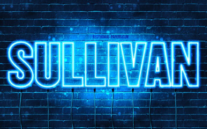 Sullivan, 4k, les papiers peints avec les noms, le texte horizontal, Sullivan nom, bleu n&#233;on, une photo avec le nom de Sullivan