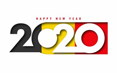 Belgien 2020, Flagg, vit bakgrund, Gott Nytt &#197;r Belgien, 3d-konst, 2020 begrepp, Belgien flagga, 2020 Nytt &#197;r, 2020 Belgien flagga