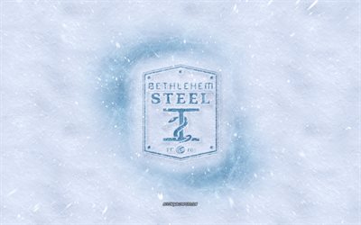 Bethlehem Steel FC logo, American soccer club, winter concepts, USL, Bethlehem Steel FC ice logo, snow texture, Pennsylvania, USA, snow background, Bethlehem Steel FC, soccer