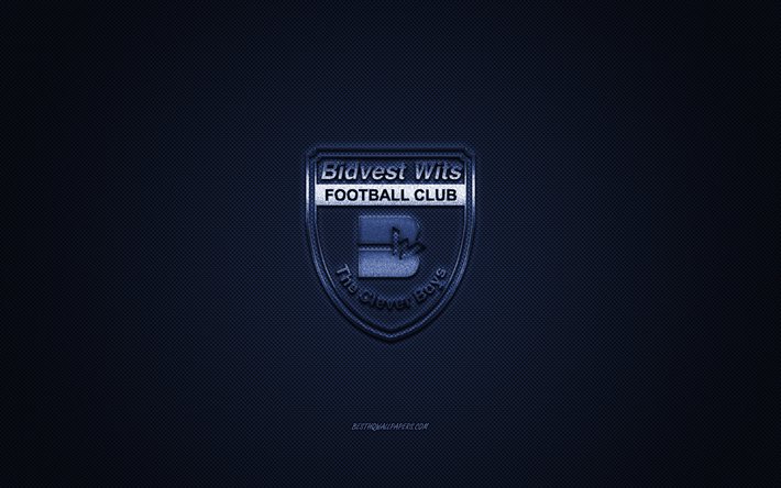 Bidvest Wits FC, South African football club, Sud Africa Premier Division, logo blu, blu contesto in fibra di carbonio, calcio, Johannesburg, Sud Africa, Bidvest Wits FC logo