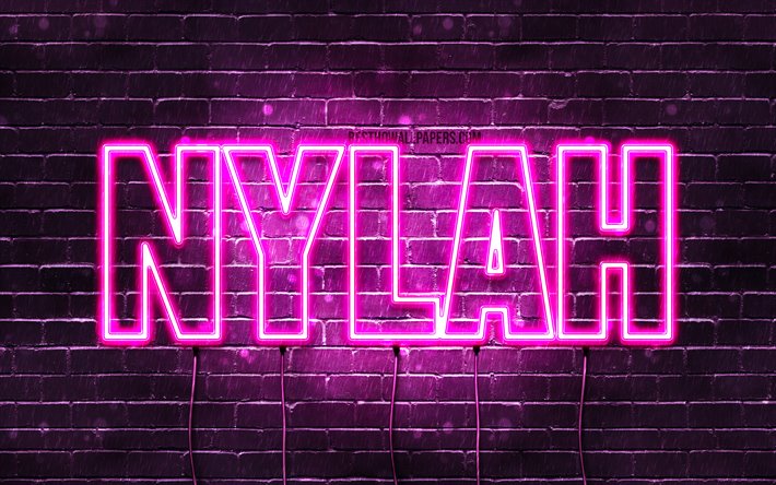 Nylah, 4k, fondos de pantalla con los nombres, los nombres femeninos, Nylah nombre, p&#250;rpura luces de ne&#243;n, el texto horizontal, imagen con Nylah nombre