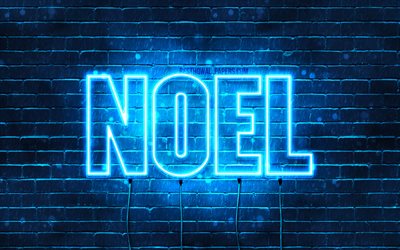 Noel, 4k, tapeter med namn, &#246;vergripande text, Noel namn, bl&#229;tt neonljus, bild med Noel namn