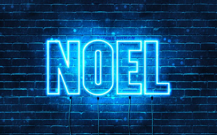Noel, 4k, sfondi per il desktop con i nomi, il testo orizzontale, Noel nome, neon blu, immagine con nome Noel