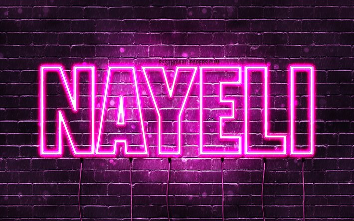 Nayeli, 4k, wallpapers with names, female names, Nayeli name, purple neon lights, horizontal text, picture with Nayeli name