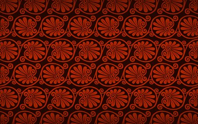arancione motivo floreale, 4k, floreale greco ornamenti, sfondo floreale con ornamenti floreali, texture, pattern floreali, orange floral background, greco ornamenti