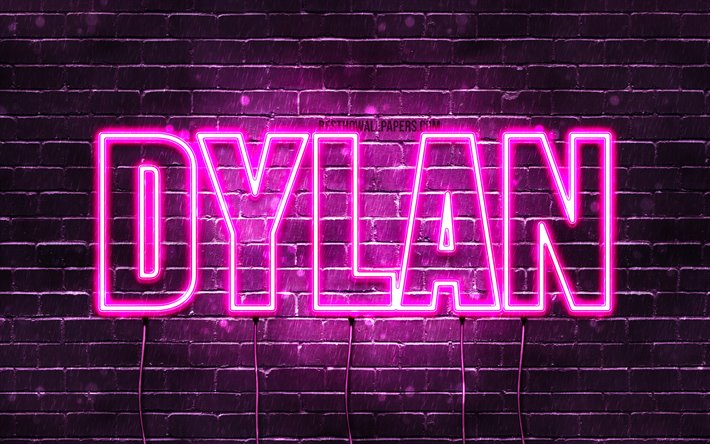 Dylan, 4k, taustakuvia nimet, naisten nimi&#228;, Dylan nimi, violetti neon valot, vaakasuuntainen teksti, kuva Dylan nimi