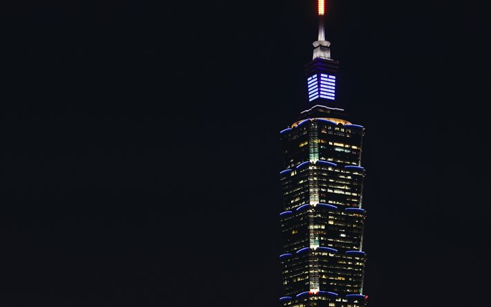El Taipei 101 de la Torre, Taipei World Financial Center, Taipei, Taiw&#225;n, noche, rascacielos