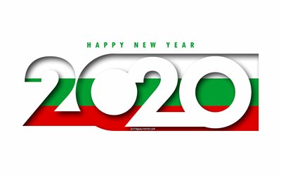 Bulgaria 2020, Flag of Bulgaria, white background, Happy New Year Bulgaria, 3d art, 2020 concepts, Bulgaria flag, 2020 New Year, 2020 Bulgaria flag