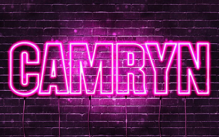 Camryn, 4k, taustakuvia nimet, naisten nimi&#228;, Camryn nimi, violetti neon valot, vaakasuuntainen teksti, kuva Camryn nimi