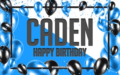 お誕生日おめでCaden, お誕生日の風船の背景, Caden, 壁紙名, Cadenお誕生日おめで, 青球誕生の背景, ご挨拶カード, Caden誕生日