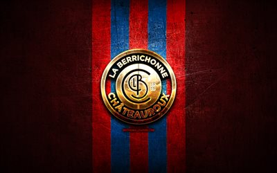 Berrichonne Chateauroux FC, altın logo, 2 İzle, kırmızı metal arka plan, futbol, LB Chateauroux, Fransız Futbol Kul&#252;b&#252;, Berrichonne Chateauroux logo, Fransa
