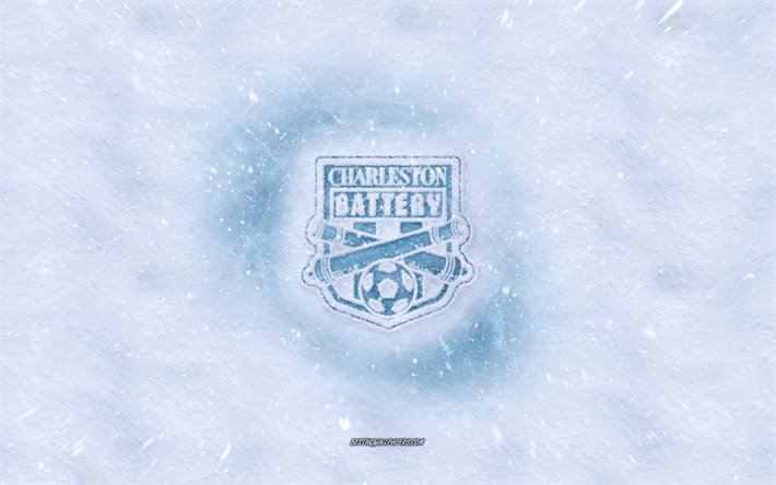 Charleston Battery logo, American soccer club, winter concepts, USL, Charleston Battery ice logo, snow texture, Charleston, South Carolina, USA, snow background, Charleston Battery, soccer