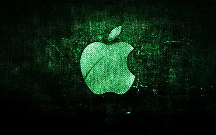 Apple logotipo de color turquesa, turquesa fondo de la tela, de Apple, creative, Apple denim logotipo, grunge arte, el logotipo de Apple