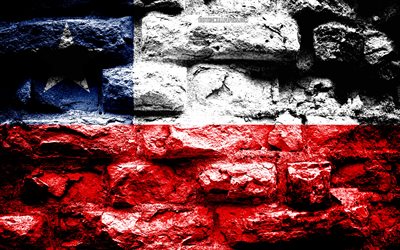 Chile flag, grunge brick texture, Flag of Chile, flag on brick wall, Chile, Europe, flags of South American countries