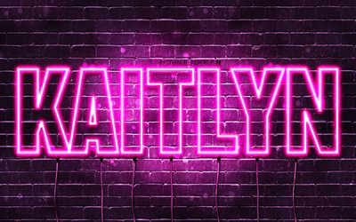 Kaitlyn, 4k, wallpapers with names, female names, Kaitlyn name, purple neon lights, horizontal text, picture with Kaitlyn name