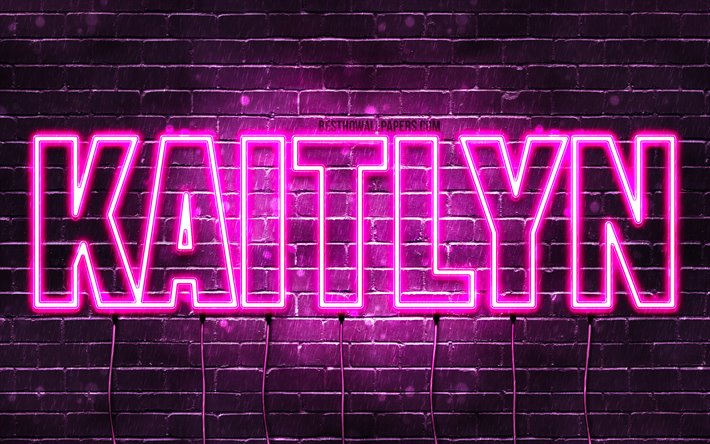Kaitlyn, 4k, wallpapers with names, female names, Kaitlyn name, purple neon lights, horizontal text, picture with Kaitlyn name