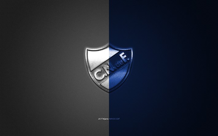 Club Nacional de Football, Uruguayn football club, Uruguayn Primera Division, sininen valkoinen logo, sininen valkoinen hiilikuitu tausta, jalkapallo, Montevideo, Uruguay, Club Nacional de Football logo