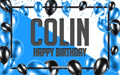 お誕生日おめでColin, お誕生日の風船の背景, コリン-, 壁紙名, コリン-お誕生日おめで, 青球誕生の背景, ご挨拶カード, コリン-誕生日