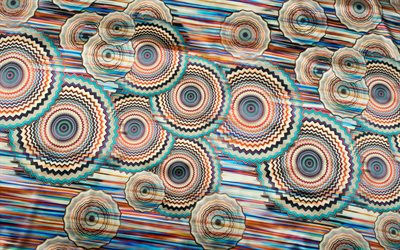 abstrakt cirklar m&#246;nster, 4k, f&#228;rgglada tyg bakgrund, texturer silke, cirklar m&#246;nster, bakgrund med cirklar