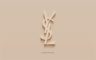Logo Yves Saint Laurent, fond en pl&#226;tre brun, logo Yves Saint Laurent 3d, marques, embl&#232;me Yves Saint Laurent, art 3D, Yves Saint Laurent