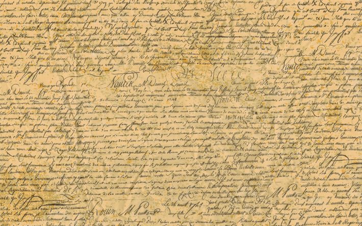 padr&#227;o manuscrito, 4k, padr&#245;es de palavras, textura de papel antigo, fundo com manuscrito, fundo vintage retr&#244;, manuscrito, texturas de papel
