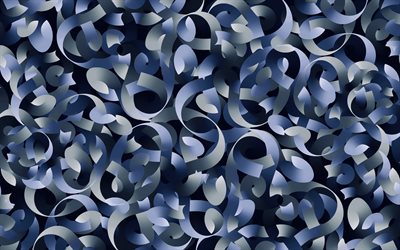 blue 3d ribbons background, 3d creative background, 3d blue lines, blue background, blue 3d ribbons