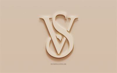 Victorias Secret-logotyp, brun gipsbakgrund, Victorias Secret 3d-logotyp, varum&#228;rken, Victorias Secret-emblem, 3d-konst, Victorias Secret