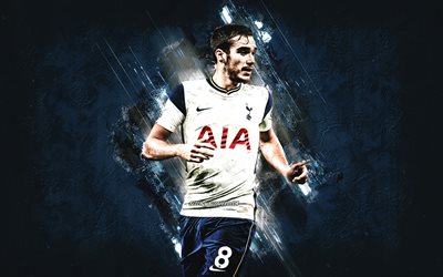 Harry Winks, Tottenham Hotspur FC, English footballer, midfielder, blue stone background, football, Premier League, Tottenham