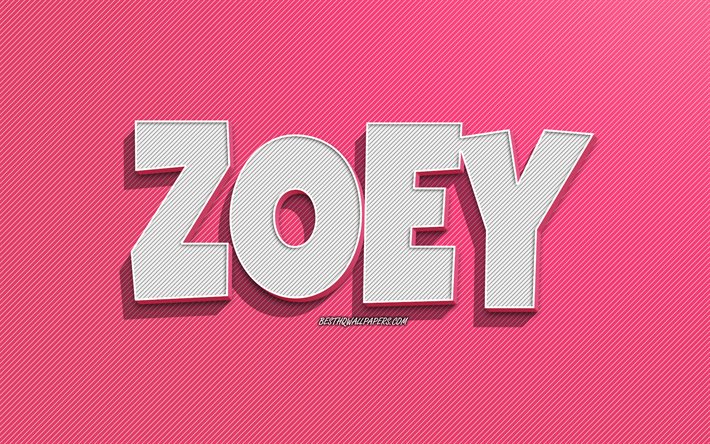 Zoey, fundo de linhas rosa, pap&#233;is de parede com nomes, nome de Zoey, nomes femininos, cart&#227;o de felicita&#231;&#245;es de Zoey, arte de linha, imagem com nome de Zoey