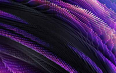 violetti 3D pisteviiva, 4k, 3D-taide, luova, violetti aaltoileva tausta, 3D-aallot, tausta aalloilla