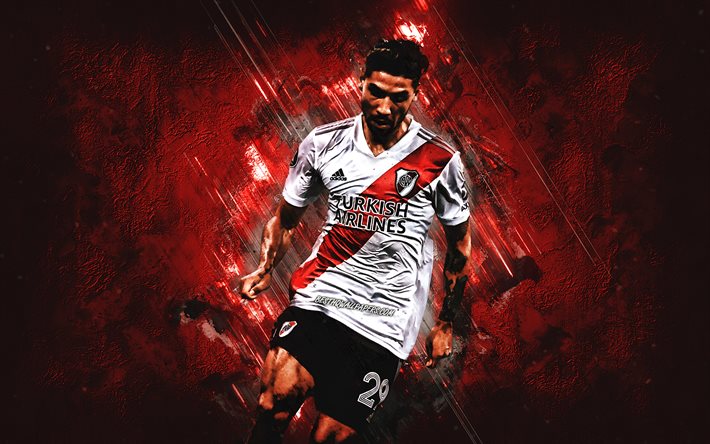 Gonzalo Montiel, River Plate, Argentine soccer player, portrait, Argentina, football, red stone background