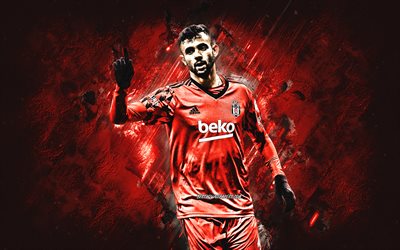 Rachid Ghezzal, Besiktas, french footballer, midfielder, portrait, red stone background, Turkey, football
