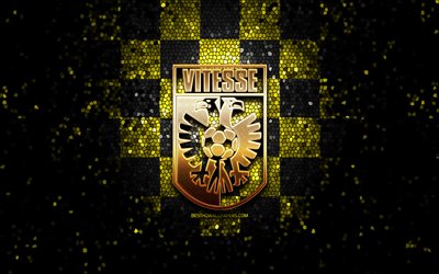 Vitesse FC, logotipo com glitter, Eredivisie, fundo xadrez preto e amarelo, futebol, clube de futebol holandês, logotipo do Vitesse, arte em mosaico, SBV Vitesse