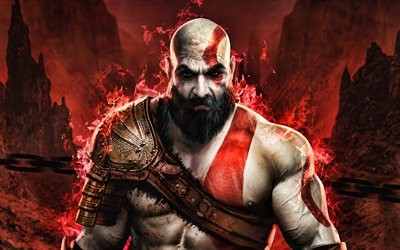 Kratos, 4k, fire flames, God of War, action-adventure, Hack and slash, Kratos 4K