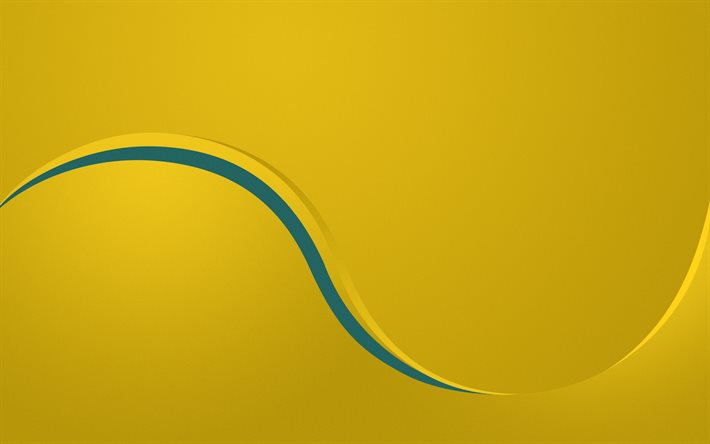 fondo amarillo, onda azul, fondo de l&#237;neas de ondas, fondo de onda amarilla, fondos creativos