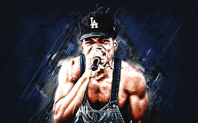 Chance the Rapper, American rapper, portrait, blue stone background, Chancelor Johnathan Bennett