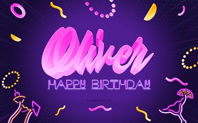 İyi ki doğdun Oliver, 4k, Mor Parti Arka Plan, Oliver, yaratıcı sanat, Mutlu Oliver doğum g&#252;n&#252;, Noah adı, Oliver Doğum G&#252;n&#252;, Doğum G&#252;n&#252; Partisi Arka Planı