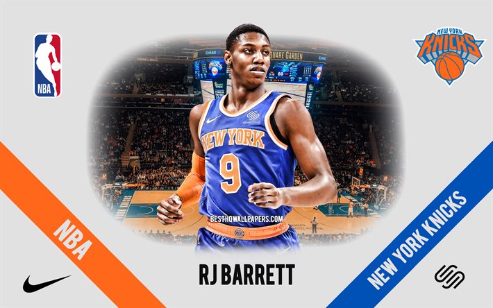 RJ Barrett, New York Knicks, giocatore di basket canadese, NBA, ritratto, USA, basket, Madison Square Garden, logo dei New York Knicks